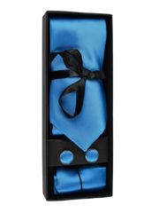 KOMPLET KRAWAT POSZETKA SPINKI NIEBIESKI