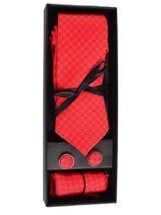 KOMPLET KRAWAT POSZETKA SPINKI CZERWONY
